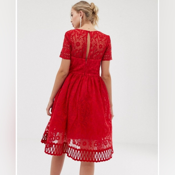 CHI CHI's LONDON* Red Lavinia Tea length dress crinoline satin lining sz UK 12 - Picture 3 of 17